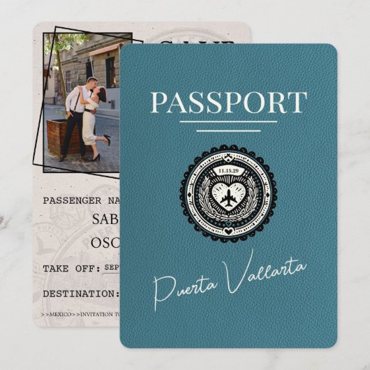 Save The Date Passeport turquoise Puerta Vallarta (Devant / Derrière)