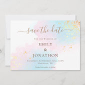 Save The Date Pastel Aquarelles bleu or rose Mariage (Devant)
