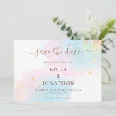 Save The Date Pastel Aquarelles bleu or rose Mariage (Debout devant)