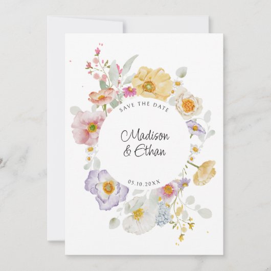 Save The Date Pastel Bloom Floral Wreath Mariage (Devant)
