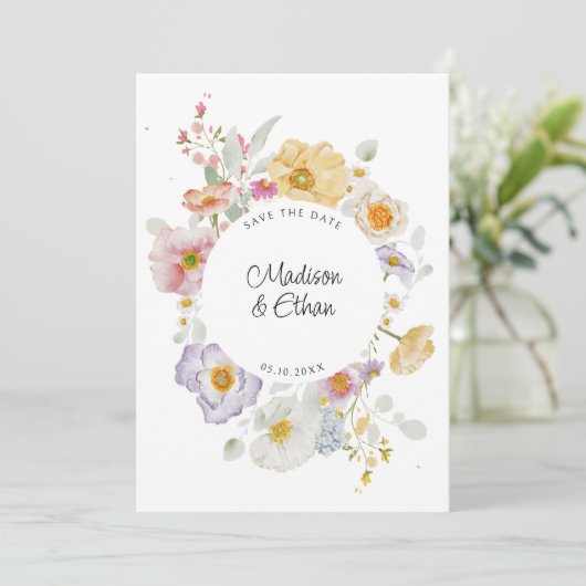 Save The Date Pastel Bloom Floral Wreath Mariage (Debout devant)