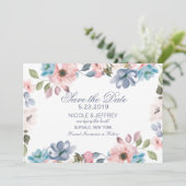 Save The Date Pastel Blue rose violet mariage Enregistrer la dat (Debout devant)
