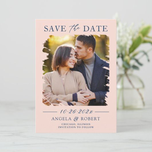 Save The Date Pastel Blush Marine Brush Stroke Photo Cadre Maria (Debout devant)