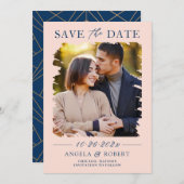 Save The Date Pastel Blush Marine Brush Stroke Photo Cadre Maria (Devant / Derrière)