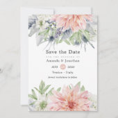 Save The Date Pastel Blush Rose Dahlia Mariage Enregistrer La Da (Devant)