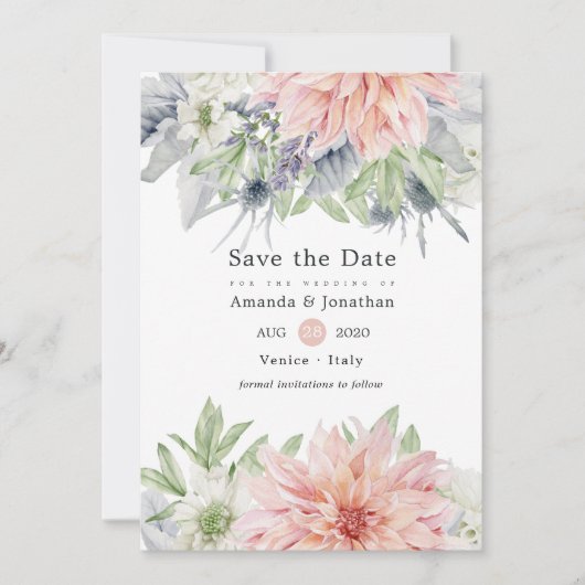 Save The Date Pastel Blush Rose Dahlia Mariage Enregistrer La Da (Devant)