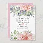 Save The Date Pastel Blush Rose Dahlia Mariage Enregistrer La Da (Devant / Derrière)