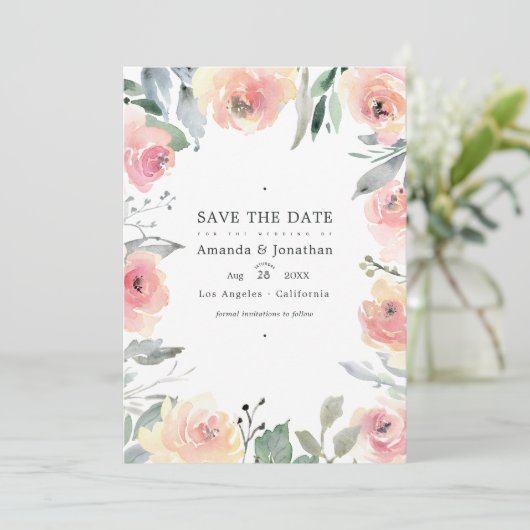 Save The Date Pastel Blush rose Mariage photo (Debout devant)