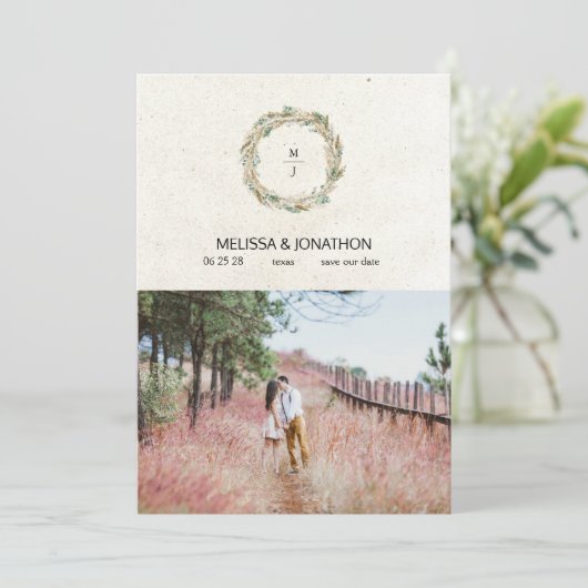 Save The Date Pastel Boho Neutral Floral Ajouter Image Enregistr (Debout devant)