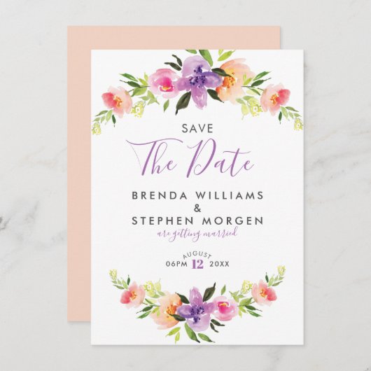 Save The Date Pastel Colours Fleurs Bordure de couronnes (Devant / Derrière)