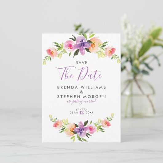 Save The Date Pastel Colours Fleurs Bordure de couronnes (Debout devant)