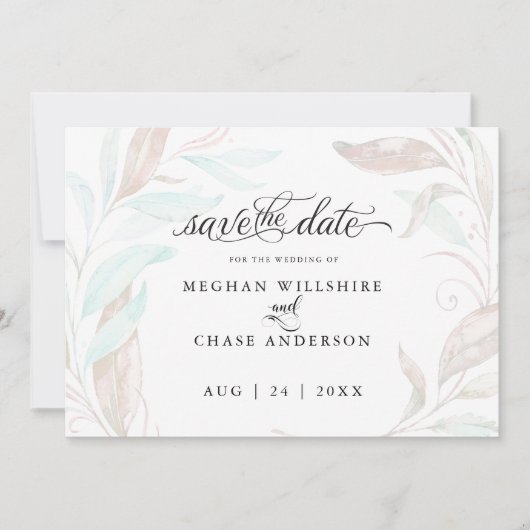 Save the date | Pastel Coral Aqua Leaves (Voorkant)