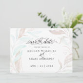 Save the date | Pastel Coral Aqua Leaves (Staand voorkant)
