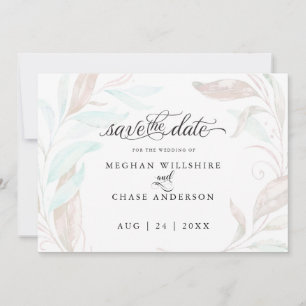 Save the date   Pastel Coral Aqua Leaves