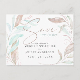 Save the date   Pastel Coral Aqua Leaves Briefkaart