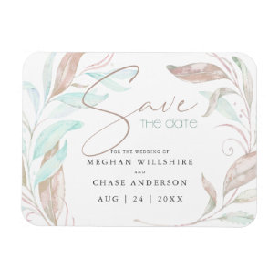 Save the date   Pastel Coral Aqua Leaves Magneet