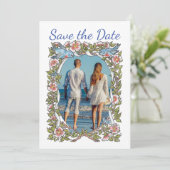Save The Date Pastel Fleur sauvage Floral Bird Photo Mariage (Debout devant)