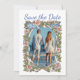 Save The Date Pastel Fleur sauvage Floral Bird Photo Mariage
