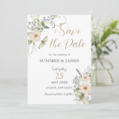 Save The Date Pastel Fleur sauvage Jardin Délicat Mariage Floral (Debout devant)
