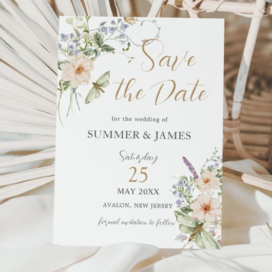 Save The Date Pastel Fleur sauvage Jardin Délicat Mariage Floral