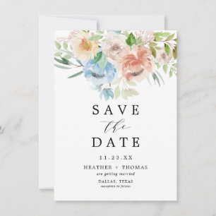 Save The Date Pastel Garden Blue Aquarelle Floral