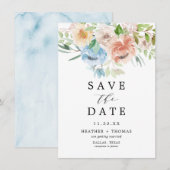 Save The Date Pastel Garden Blue Aquarelle Floral (Devant / Derrière)