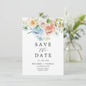 Save The Date Pastel Garden Blue Aquarelle Floral (Debout devant)