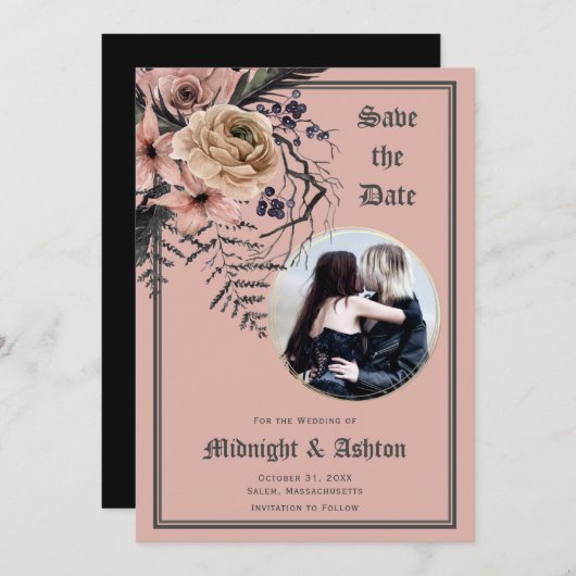 Save The Date Pastel Gothic Moody Floral Photo Enregistrer la da (Devant / Derrière)