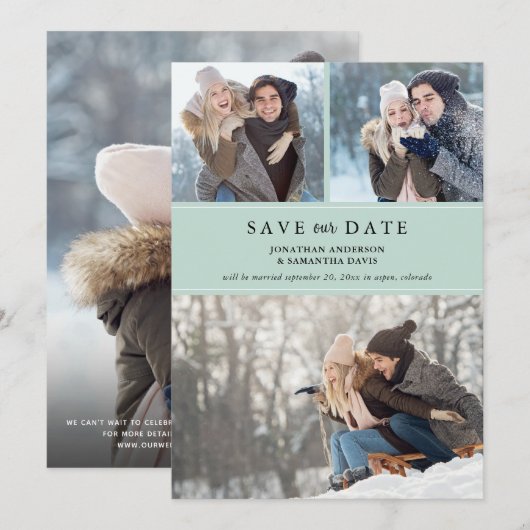 Save The Date Pastel Green Modern Photo Collage Enregistrer notr (Devant / Derrière)