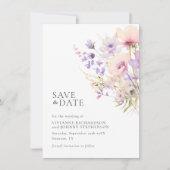 Save The Date Pastel Lavender Violet Violet Fleurs sauvages Mari (Devant)