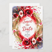 Save The Date Pastel Love Crimson Red Roses Mariage (Devant / Derrière)
