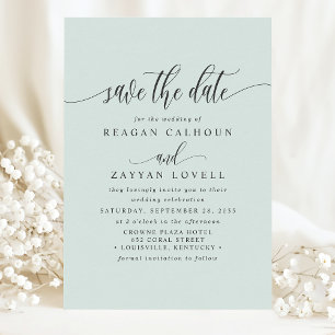 Save The Date Pastel Mint Calligraphie Élégante Enregistrer la D