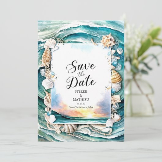 Save The Date Pastel Modern Beach Wedding (Debout devant)