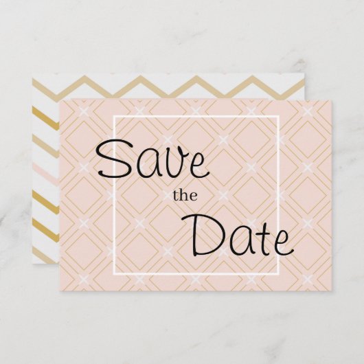Save The Date Pastel Peach et Gold Géométrique (Devant / Derrière)