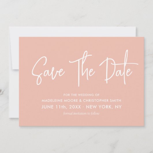 Save The Date Pastel Peach Modern Calligraphie Scan QR Code (Devant)