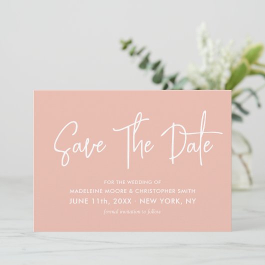 Save The Date Pastel Peach Modern Calligraphie Scan QR Code (Debout devant)