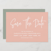 Save The Date Pastel Peach & Sage Green Calligraphy Scan QR Code (Devant / Derrière)
