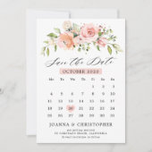 Save The Date Pastel Pink Blush Rose Floral Botanique Calendrier (Devant)