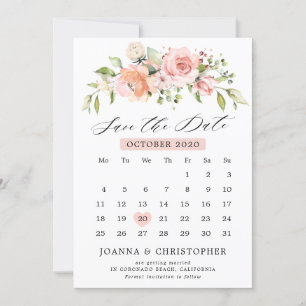 Save The Date Pastel Pink Blush Rose Floral Botanique Calendrier