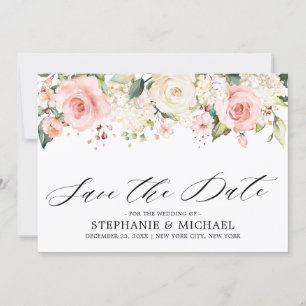 Save The Date Pastel Pink Blush Rose Floral Mariage botanique