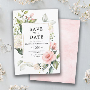 Save The Date Pastel Pink Blush Rose Floral Mariage botanique