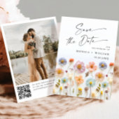 Save The Date Pastel Pink Boho Fleur sauvage code QR Mariage Pho