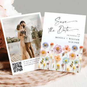 Save The Date Pastel Pink Boho Fleur sauvage code QR Mariage Pho