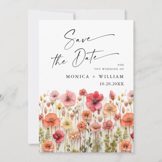 Save The Date Pastel Pink Boho Fleur sauvage code QR Mariage Pho (Devant)