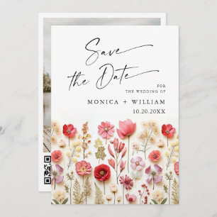 Save The Date Pastel Pink Boho Fleur sauvage code QR Mariage Pho