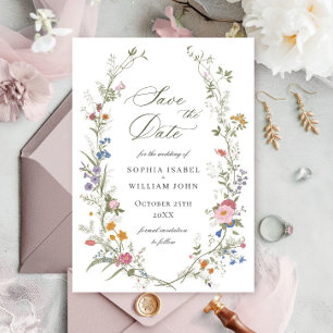Save The Date Pastel Pink Boho Fleur sauvage Floral Mariage