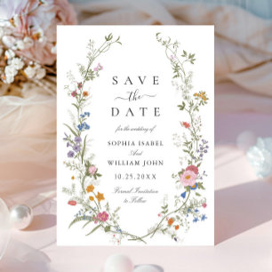 Save The Date Pastel Pink Boho Fleur sauvage Floral Mariage