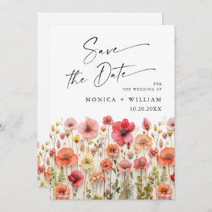 Save The Date Pastel Pink Boho Wild Flowers Mariage code QR