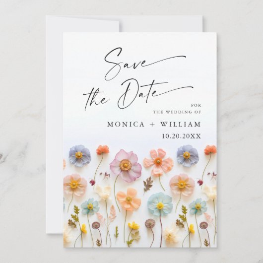 Save The Date Pastel Pink Boho Wild Flowers Mariage code QR (Devant)