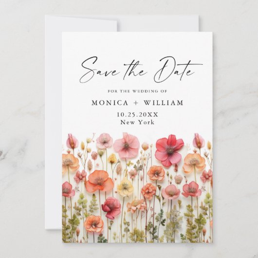 Save The Date Pastel Pink Boho Wild Flowers Mariage code QR (Devant)